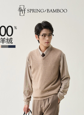 春竹2025秋冬新款100%山羊绒百搭青年针织毛衣背心V领男羊绒衫
