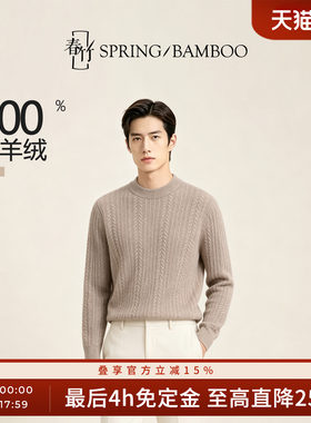 春竹100%山羊绒长袖男士针织衫