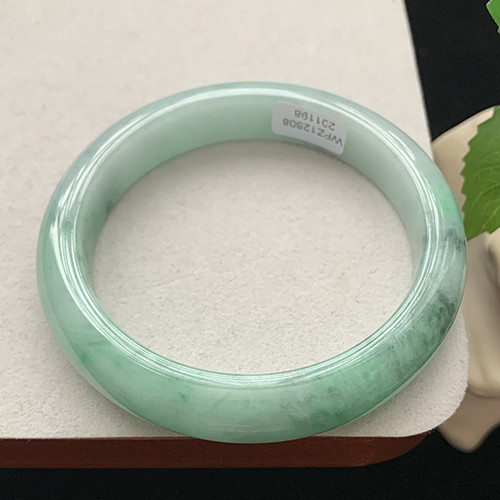 缅甸翡翠手镯A货60MM糯满绿飘花飘阳绿细润玉手镯女款珠宝