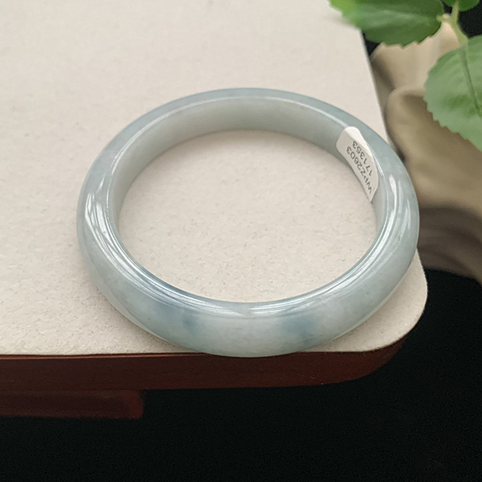 缅甸翡翠手镯A货54MM手镯细润蓝花细条玉手镯女款珠宝