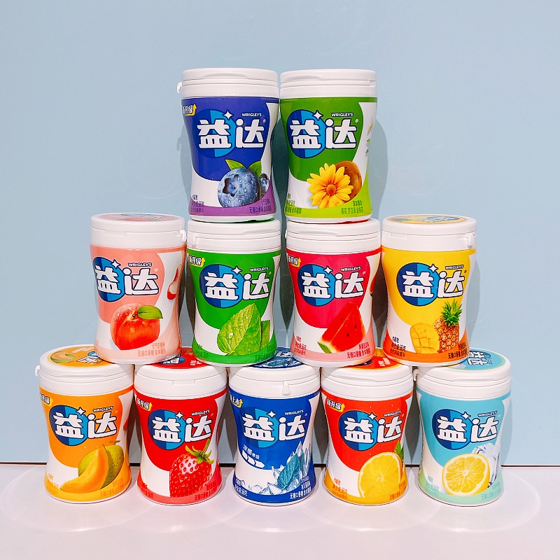 益达40粒12瓶口香糖木糖醇56g草莓冰柠西瓜清爽薄荷味休闲零食品