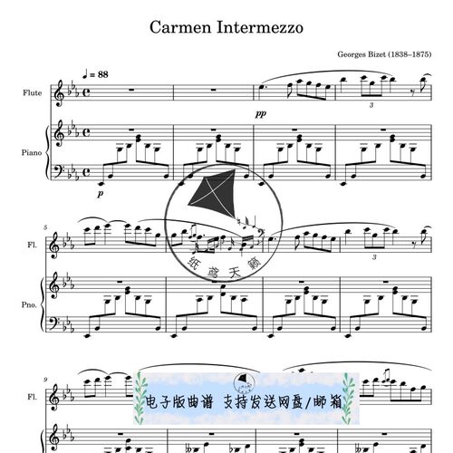 卡门间奏曲 Carmen Intermezzo 长笛钢琴合奏 总谱 分谱古典乐MP3