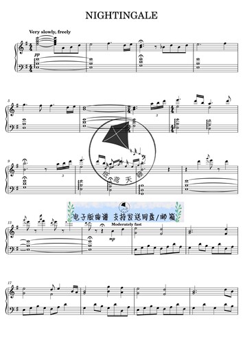 夜莺 雅尼 钢琴独奏 钢琴谱 五线谱 高清6页 送音频+MIDI MP3