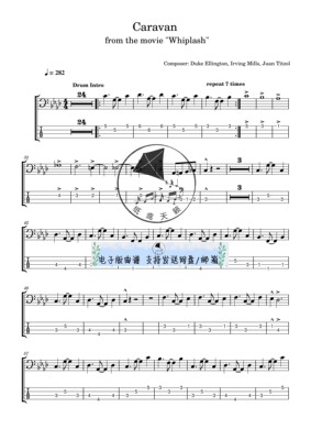 Caravan大篷车-Whiplash 电贝斯 独奏五线谱 送示范音频 高清