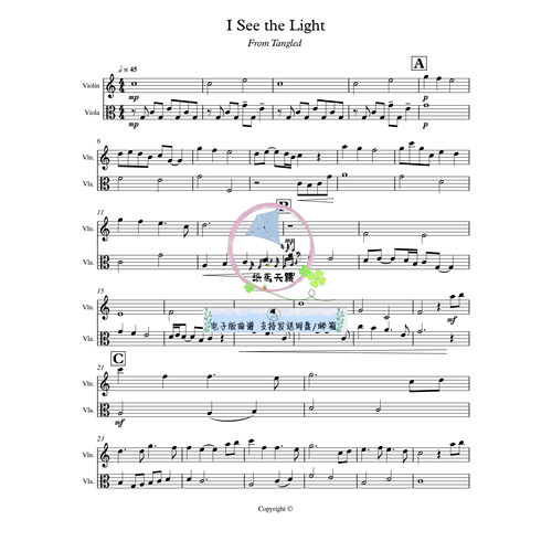 I See the Light 选自《魔发奇缘》小提琴+中提琴二重奏总分谱MP3