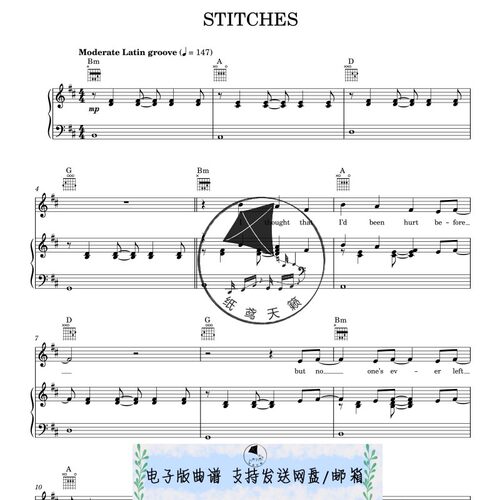 Stitches - Shawn Mendes 声乐谱 钢琴谱 五线谱 送音频