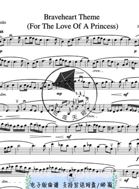 Braveheart 勇敢的心 为了公主的爱 大提琴独奏 高清1页 送音频