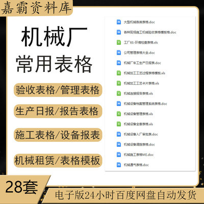 机械加工厂生产日报表格验收设备档案管理考勤巡检施工调拨表格