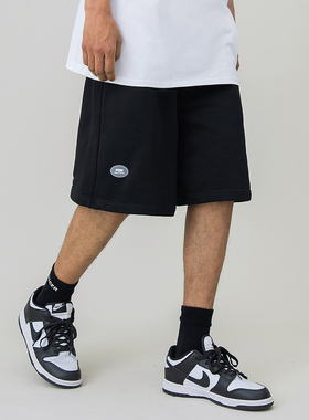 FOH 美式高街黑色休闲抽绳短裤男夏季国潮宽松情侣直筒中裤五分裤