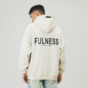 胶标设计帽衫 连帽加绒卫衣男春季 380g重磅厚板胶印字母插肩袖 FOH