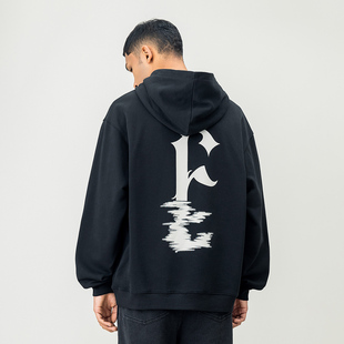 FOH 水中倒影字母印花连帽卫衣男美式高街春季新款情侣宽松上衣
