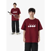 美式 复古酒红色短袖 T恤男女显白宽松休闲圆领上衣潮