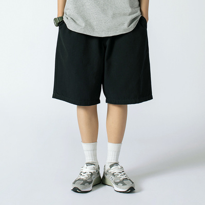 清仓 夏季简约复古工装短裤男学生宽松休闲纯色松紧腰五分裤
