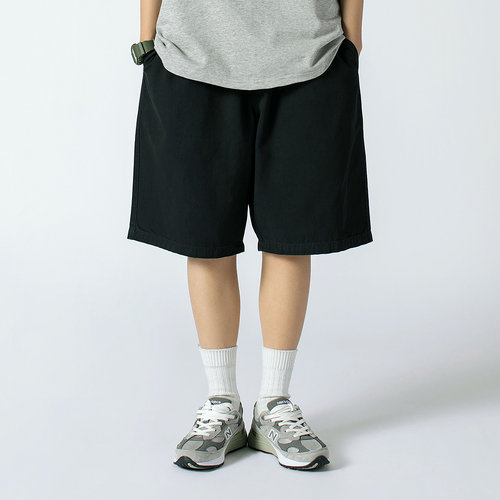 清仓 夏季简约复古工装短裤男学生宽松休闲纯色松紧腰五分裤