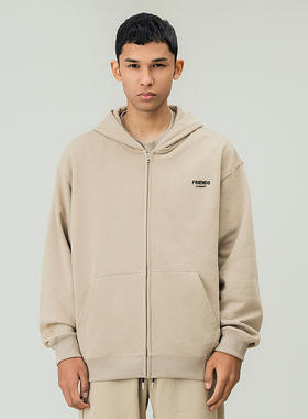 FOH 美式高街字母印花拉链开衫连帽卫衣男春季新款男女款休闲上衣