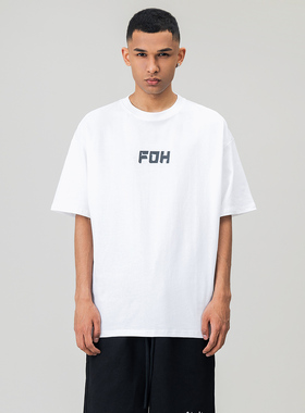 FOH 32支230g双纱字母圆领短袖T恤男夏季潮牌情侣宽松半袖体恤女