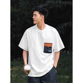 260g重磅T恤男撞色口袋装 圆领短袖 饰日系休闲宽松夏季 新款