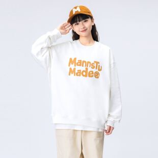 纯色印花套头情侣上衣男 日系圆领卫衣女 春季 新款