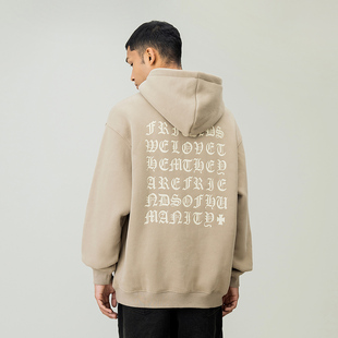 宽松情侣加厚帽衫 新款 380g重磅满印字母连帽加绒卫衣男春季 FOH