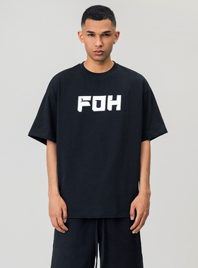 FOH 32支230g双纱基础圆领短袖T恤男夏季嘻哈情侣宽松半袖上衣