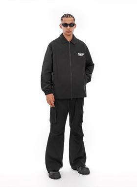 FOH 美式高街双头拉链字母印花教练夹克男2025春季宽松情侣外套