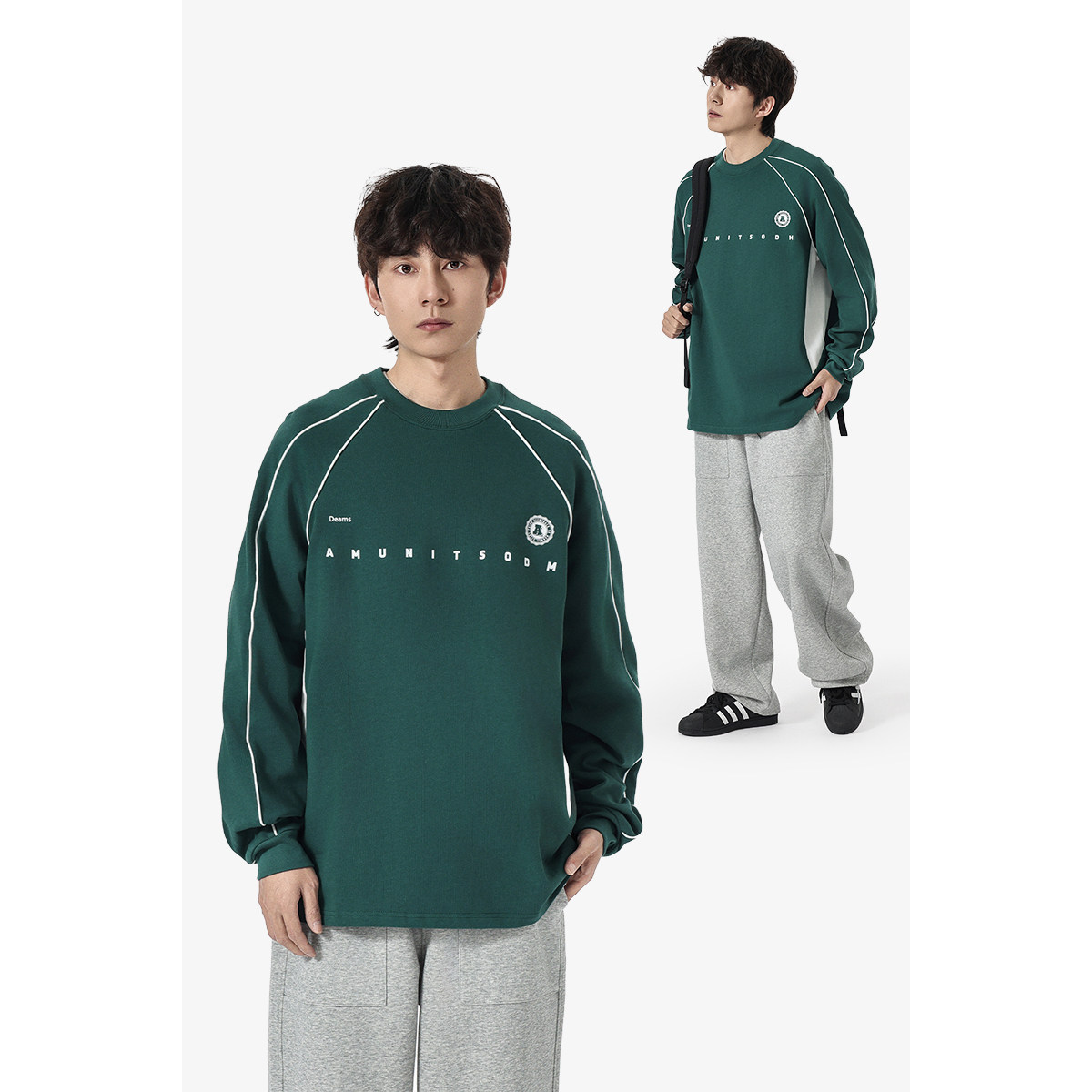 2025新款撞色拼接长袖T恤日系宽松休闲印花男女情侣上衣,男装,T恤,淘宝优惠券,粉丝福利购,淘宝优惠卷