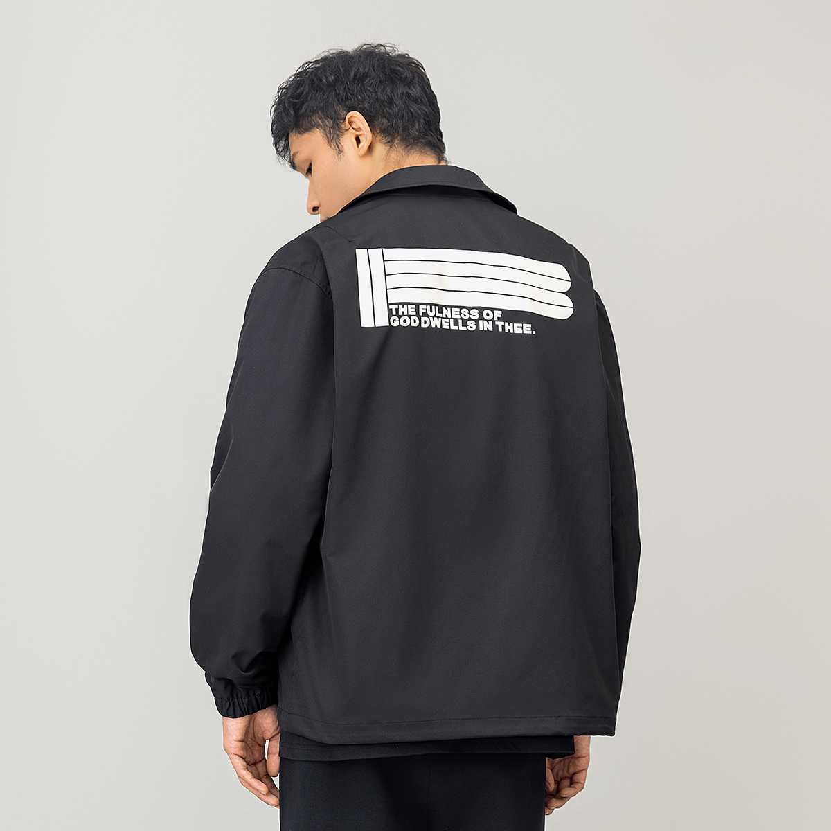 美式字母印花教练夹克男