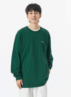 日系纯色字母印花T恤cityboy圆领休闲复古宽松男长袖