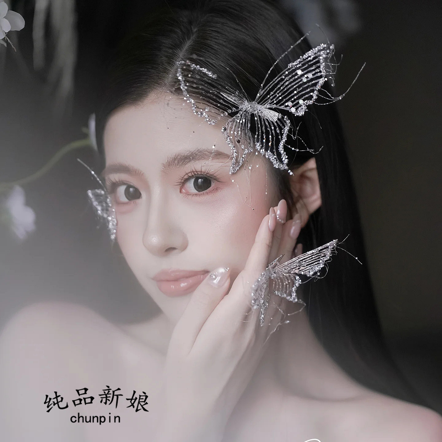 高级氛围感新娘水凝蝴蝶发夹
