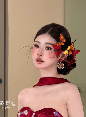 新中式新娘蝴蝶羽毛头饰