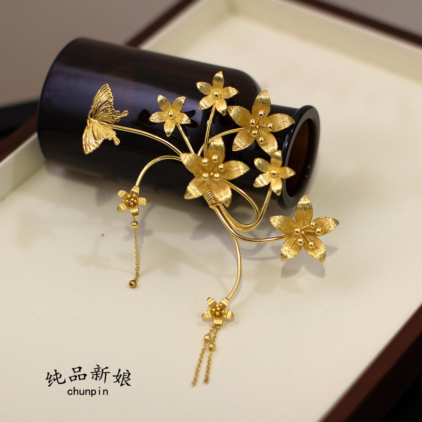 纯品新娘中式头饰秀禾服龙凤褂仿金色耳挂侧边发饰晨袍晚礼服配饰