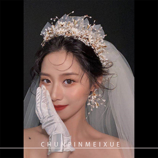 新娘珍珠头饰夸张手工日韩式超仙发饰甜美大气森系婚纱礼服配饰品