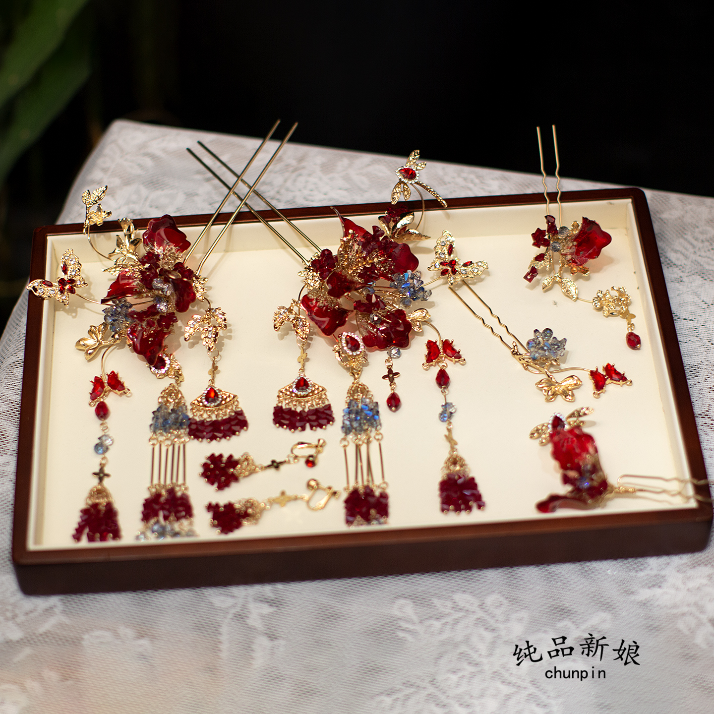 新款新娘中式金红色头饰