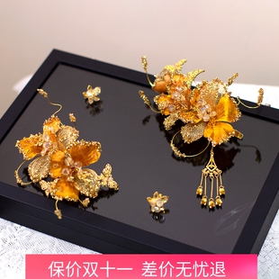 新款新娘新中式边夹头饰简约高级叠戴发饰秀禾服晨袍礼服结婚配饰