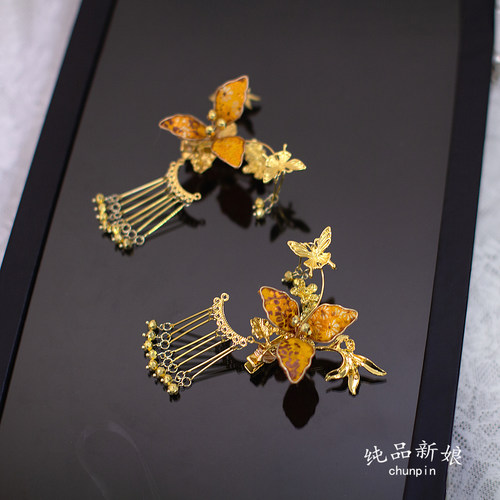 纯品新娘金色流苏鬓角夹
