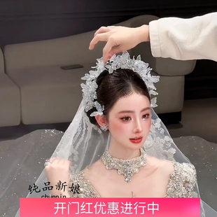 甜美仙气新娘皇冠头饰边夹耳环重工蝴蝶闪亮发箍婚纱晚礼服发饰品