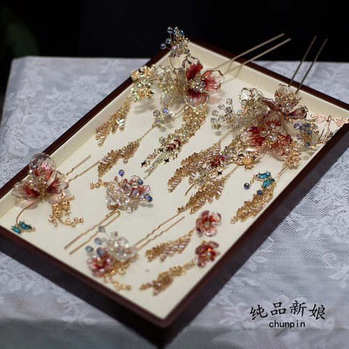 新娘中式头饰新中式红金色发簪