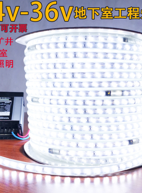 黄色led灯带24v36v白光100米戶外防水工程工地下室隧道养殖照明暖