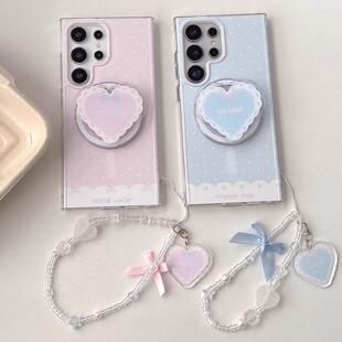 用三星s25ultra创意亚克力粉色波点s24ultra磁吸保护套S23ultra防摔壳手链S24plus带支架S23plus女款