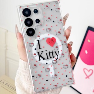 用三星s25ultra创意亚克力满屏KT猫手机壳s24ultra磁吸保护套S23ultra防摔壳手链S24plus支架S23plus女款