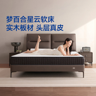 梦百合星云软床意式极简落地高端大气主卧真皮大床婚床实木床架