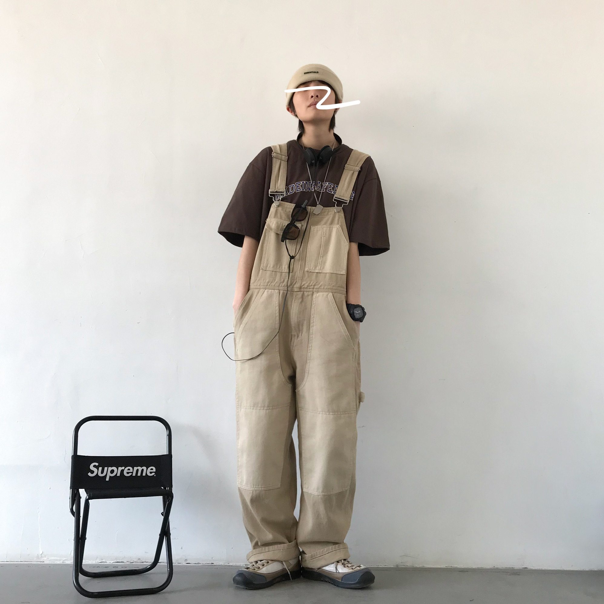 2025秋冬复古工装拼色牛仔背带裤男女宽松直筒休闲连体吊带长裤潮