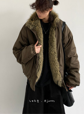 ZOAK冬季美式加厚保暖毛领廓形夹克棉服男女潮牌设计感夹棉外套