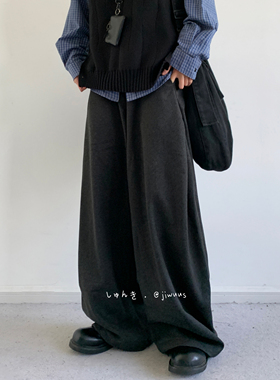 ZOAK 秋冬日系复古垂感呢子西裤男女生宽松纯色阔腿弯刀长裤子潮