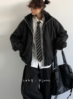 ZOAK 冬季日系复古中性风呢料棉服男女生基础款呢夹克外套