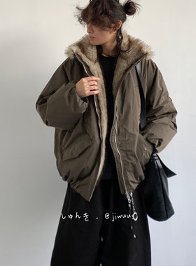 ZOAK 冬季日系复古大毛领白鸭绒保暖羽绒服男女生立领工装外套