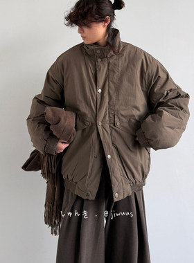 ZOAK冬季日系复古立领工装棉衣男女生宽松中性风廓形棉服外套