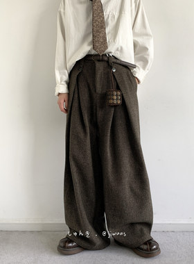 ZOAK春季日系复古美拉德西裤男女生学院风咖啡宽松休闲长裤子