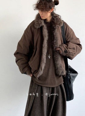 ZOAK冬日系复古大毛领棉衣男女生宽松美拉德外套