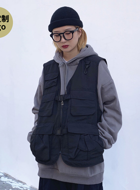 冬季日系复古机能工装多口袋定制logo马甲男女情侣宽松摄影背心潮